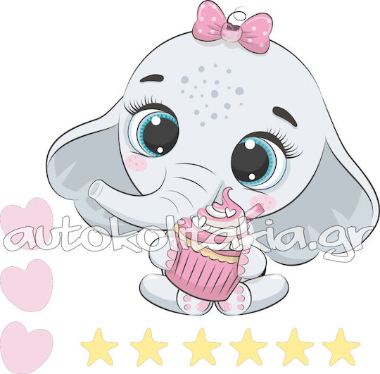 Sticker de Perete cu Elefant + Set Inimi și Stele 50cm X 49cm