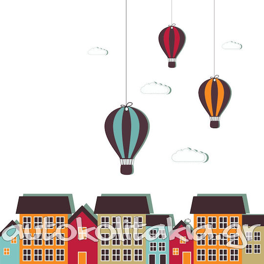 Wall Sticker Little Houses Hot Air Balloon 70cm X 65cm