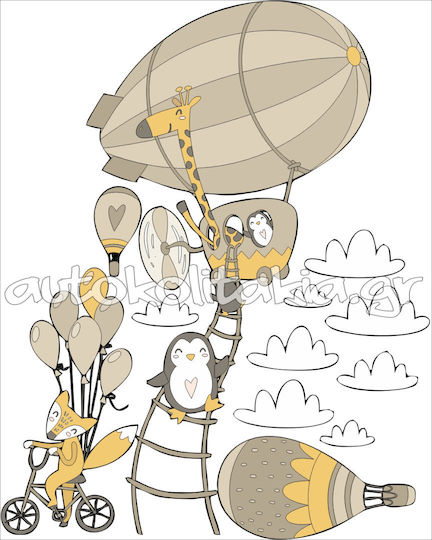 Hot Air Balloon Wall Sticker Ride with Friends 130cm X 103cm