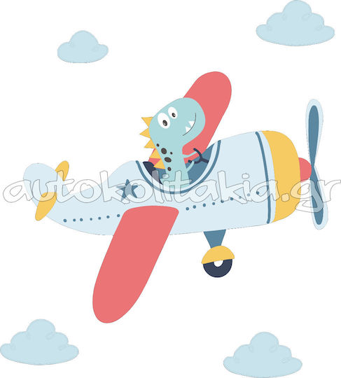 Dinosaur Airplane Wall Sticker with 4 Clouds 50cm X 56cm