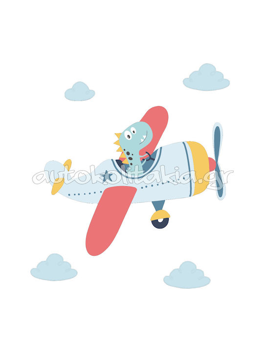 Autocolant de perete Dinozaur Avion cu 4 nori 120cm X 135cm