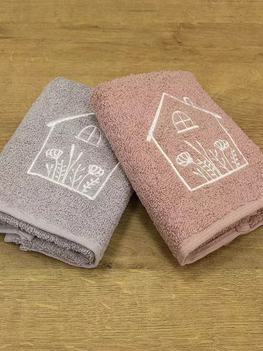 Lino Home 2pc Bath Towel Set Refugio 30x50cm. Pink-grey