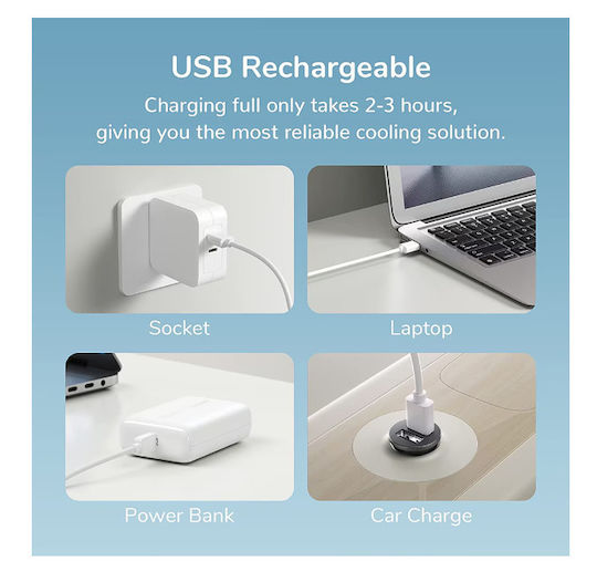Portable Hand Desk Fan Powerful Silent Motor Lithium Ion Battery Cord White 12 Cm Original Deals