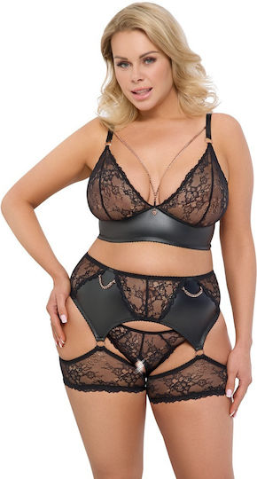 Μαύρο Δαντελένιο Σετ Plus Size Καλτσοδέτες