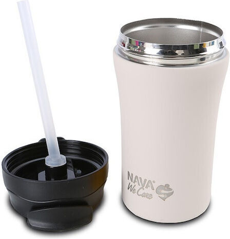 Nava Glas Thermosflasche Rostfreier Stahl BPA Frei 450ml Gray mit Stroh