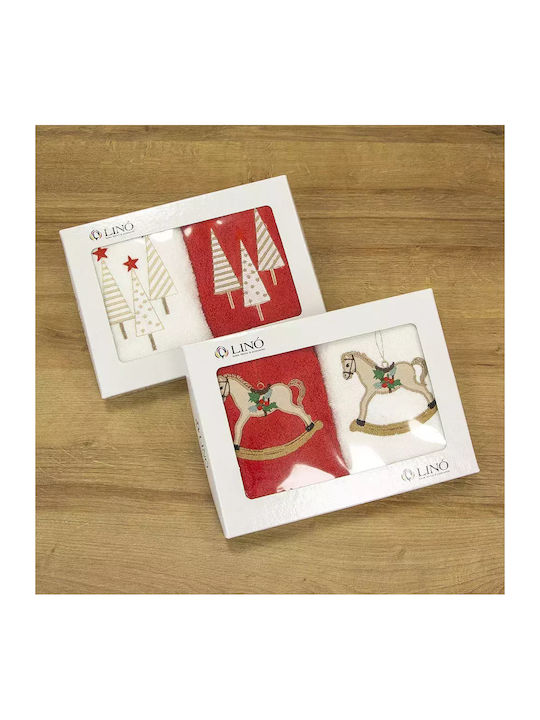 Lino Set Towels Xmas Picolo 2pcs Red White 30x50