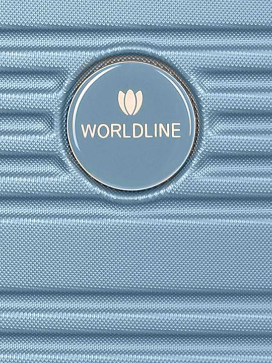 WORLDLINE Βαλίτσα Ταξιδίου Καμπίνας Σκληρή Μπλέ Ανοιχτό με 4 Ρόδες Ύψους 45εκ.