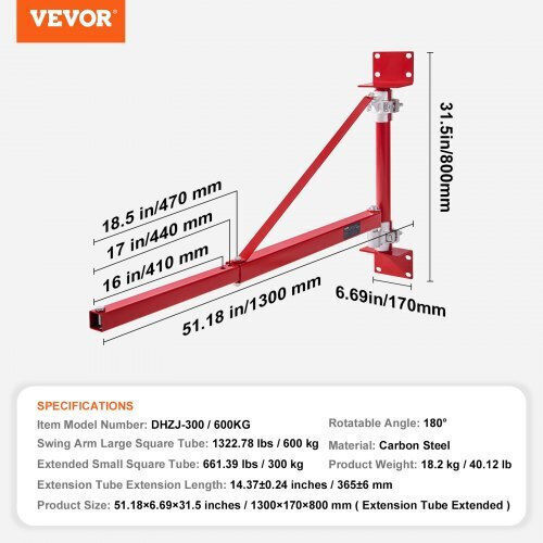 Vevor Electric Hoist Arm 1320 Lbs 180° Rotation Workshop Garage Hlzjtz200100c8vc9v0