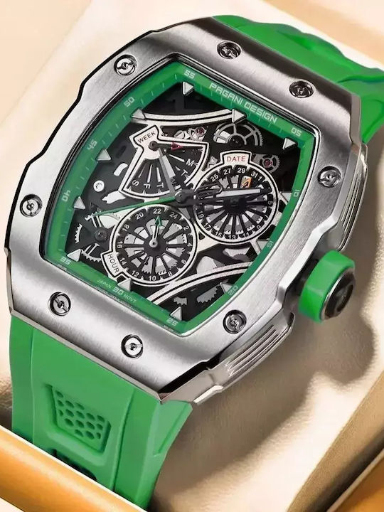 Pagani Design Ceas Bărbătesc 12mm Automat cu Verde Brățară Metalică