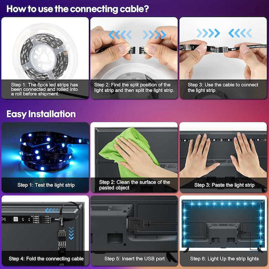Houhui LED Strip Backlighting TV USB 5V RGB Light 3m with Power Supply