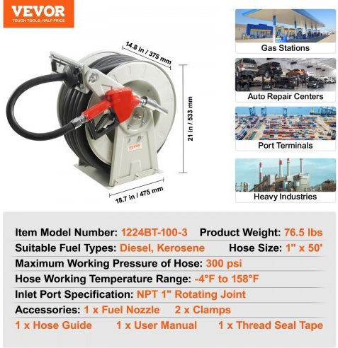Vevor Ρετράκ Ντίζελ 1"x50' 300 Psi Cyrgjp50ft1il07hkv0