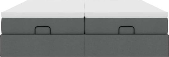 King Size Bed Base Upholstered with Fabric Dark Gray with Slats & Mattress 180x200cm 3311242
