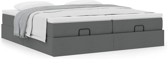 King Size Bed Base Upholstered with Fabric Dark Gray with Slats & Mattress 180x200cm 3311242