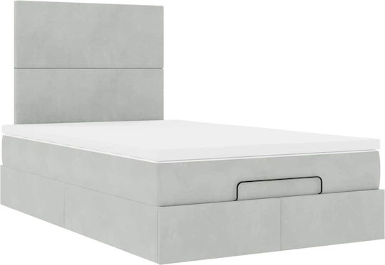Pat Semidublu Tapițat cu Material Gri Deschis cu Plăci și Saltea 120x190cm
