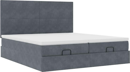King Size Upholstered Fabric Bed Dark Grey with Slats and Mattress 200x200cm