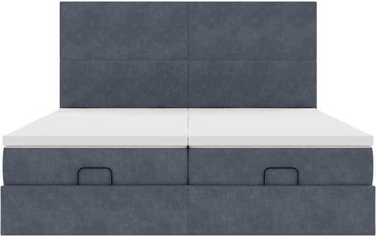 King Size Upholstered Fabric Bed Dark Grey with Slats and Mattress 200x200cm