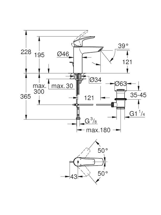Grohe Αναμεικτική Μπαταρία Νιπτήρα Μαύρη