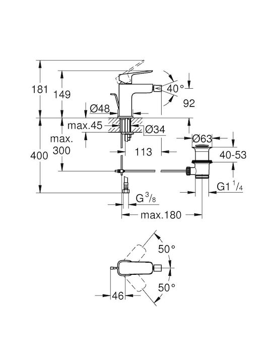 Grohe Μπαταρία Μπιντέ Ασημί / Ασημί / Ασημί / Ασημί