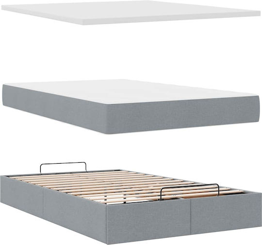 Halb-Double Bettunterlage Mit Stoff Bezogen In Hellgrau Mit Lattenrost & Matratze 120x200cm