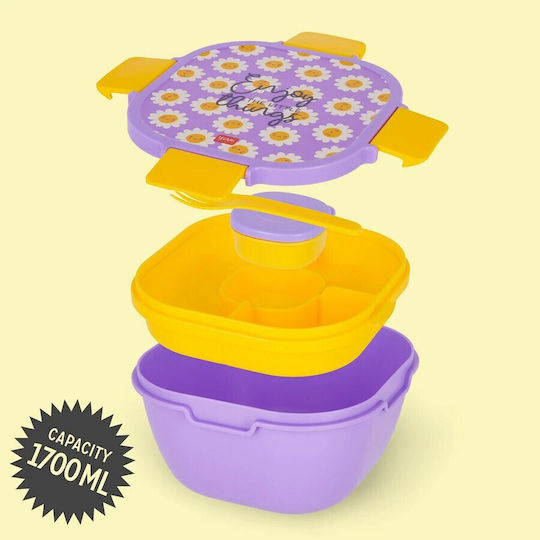 Legami Milano Plastic Purple Lunch Box With Compartments 1.7lt