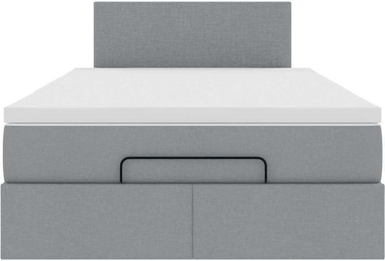 Semi-Double Bed Upholstered with Light Grey Fabric with Slats & Mattress 120x200cm