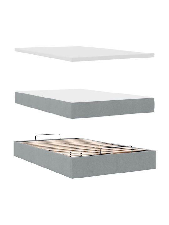 Semi-Double Bed Upholstered with Light Grey Fabric with Slats & Mattress 120x200cm