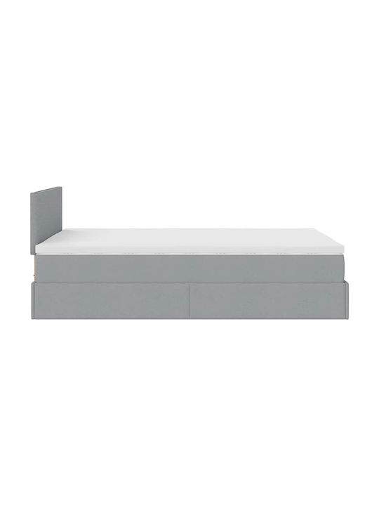 Semi-Double Bed Upholstered with Light Grey Fabric with Slats & Mattress 120x200cm