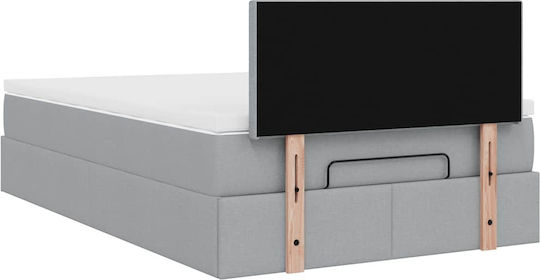 Semi-Double Bed Upholstered with Light Grey Fabric with Slats & Mattress 120x200cm
