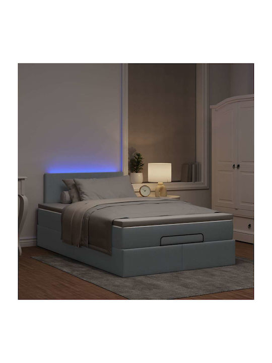 Semi-Double Bed Upholstered with Light Grey Fabric with Slats & Mattress 120x200cm
