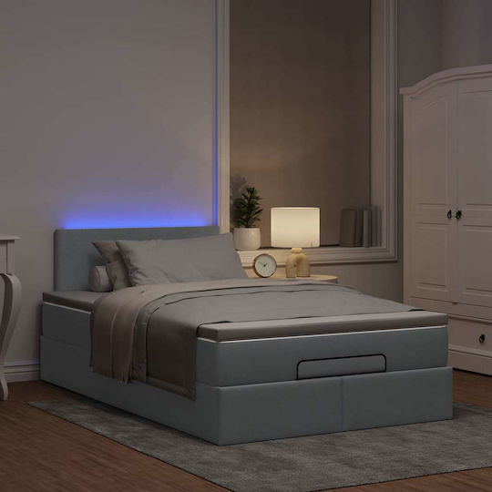 Semi-Double Bed Upholstered with Light Grey Fabric with Slats & Mattress 120x200cm