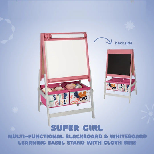 Ginger Home 3 In 1 Children's Drawing Easel Black Board White Board Paper Roll Super Girl