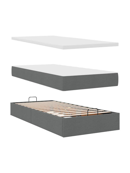 King Size Upholstered Bed with Fabric Dark Grey with Slats & Mattress 180x200cm