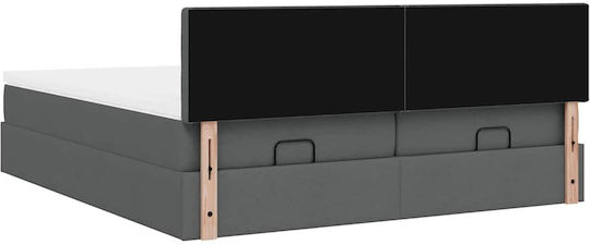 King Size Upholstered Bed with Fabric Dark Grey with Slats & Mattress 180x200cm
