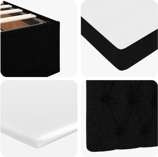 Double Upholstered Bed with Fabric Black with Slats and Mattress 160x200cm 3312010