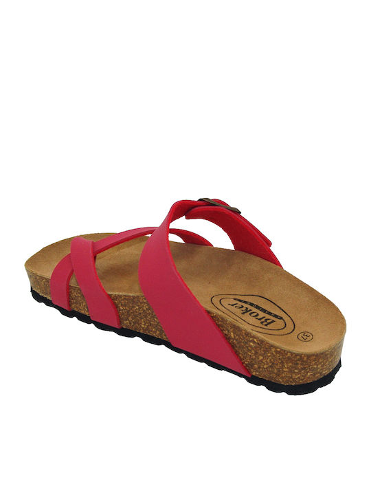 Leder Flache Sandalen für Damen Anatomisch in Fuchsie Farbe