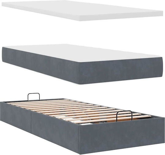 King Size Bett Mit Samt Dunkelgrau Mit Lattenrost & Matratze 200x200cm