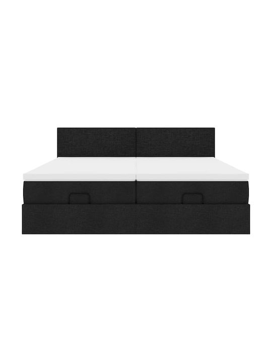 Double Bed Upholstered with Fabric Black with Slats & Mattress 160x200cm 3312817