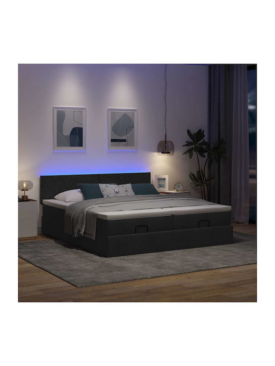 Double Bed Upholstered with Fabric Black with Slats & Mattress 160x200cm 3312817