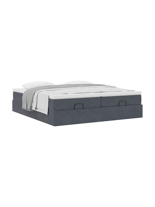 King Size Bed Upholstered with Velvet Dark Gray with Slats and Mattress 180x200cm 3311262