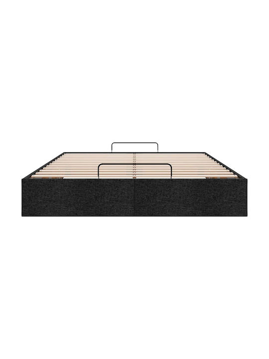 Double Upholstered Bed Base with Fabric Black with Storage Space & Slats for Mattress 140x200cm