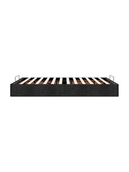 Double Upholstered Bed Base with Fabric Black with Storage Space & Slats for Mattress 140x200cm