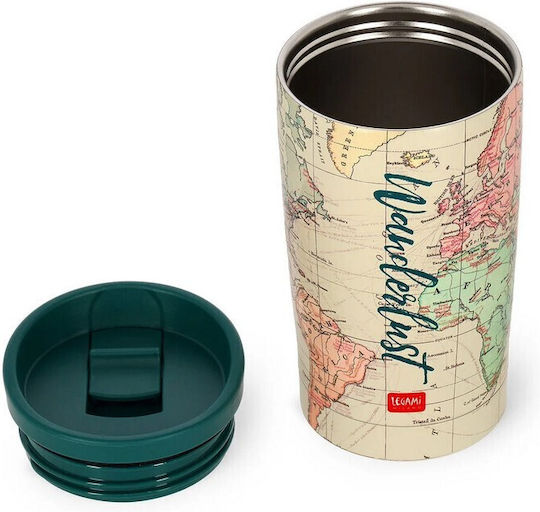 Legami Milano Travel Glass Thermos Stainless Steel / Plastic 275ml Beige with Mouthpiece and Straw