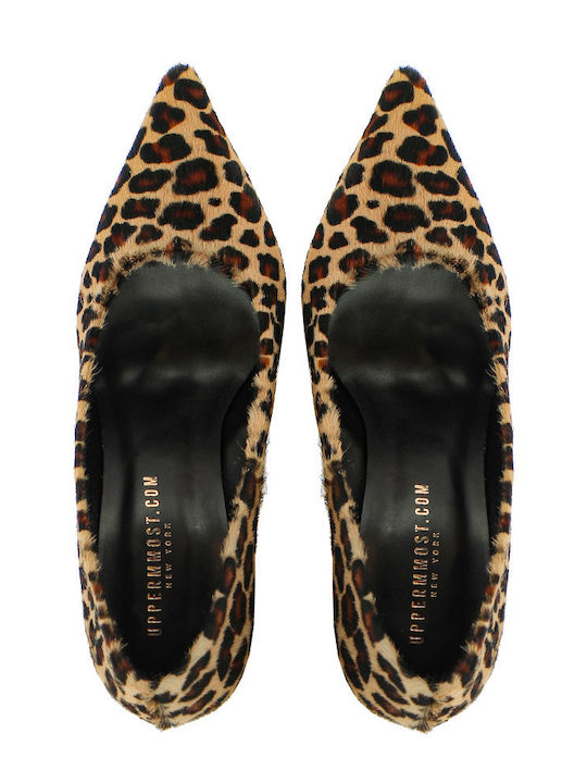 Leather Pointed Toe Multicolour High Heels Animal Print