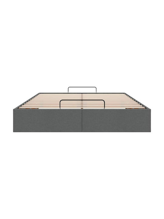 Double Bed Base Upholstered with Gray Fabric with Storage Space & Slats for Mattress 140x200cm