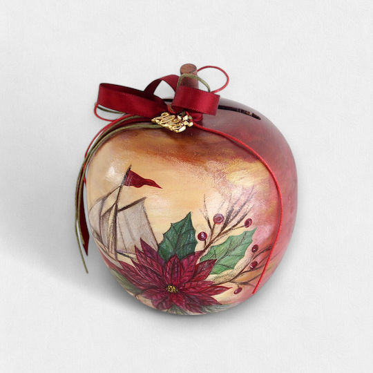 Wooden Apple Money Box Festive Dimension 12 X 12 X 14cm