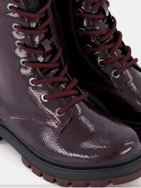Kids Boots from Patent Leather with Zipper Burgundy
