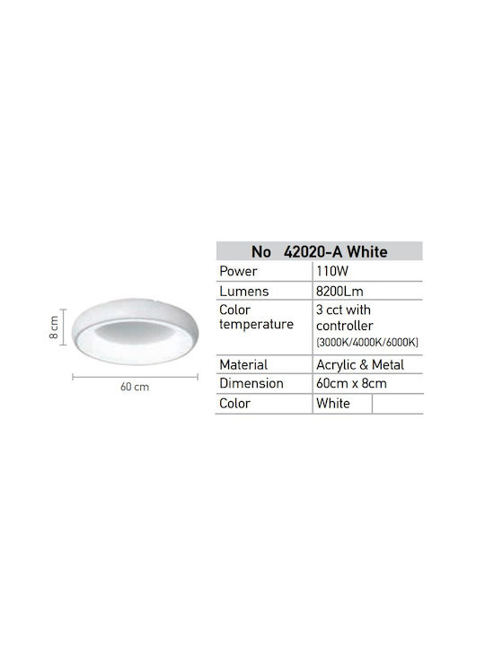 Inlight Deckenleuchte 60cm Weiß mit Integrierter LED und Fernbedienung