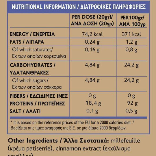 Farmer Proteins Whey Protein Isolate Bio Molkenprotein Glutenfrei mit Geschmack Mille Feuille Zimt 100gr