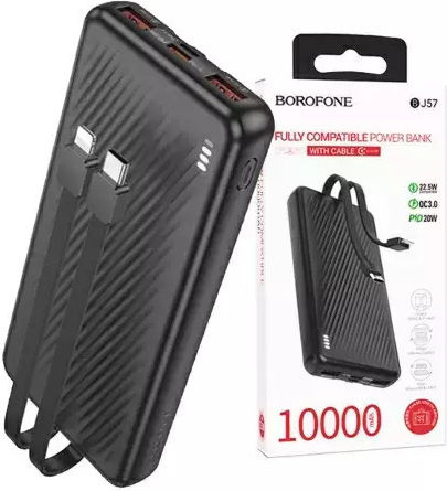 Borofone BJ57 Baterie Externă 10000mAh 22.5W Cu 2 Porturi De Ieșire USB-A Și Port De Ieșire USB-C Încărcare Rapidă Neagră