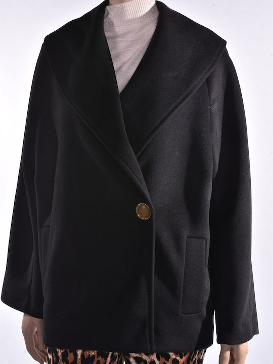 Damen Black Mantel mit Knöpfen